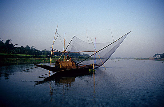 捕鱼,渔网,河,孟加拉