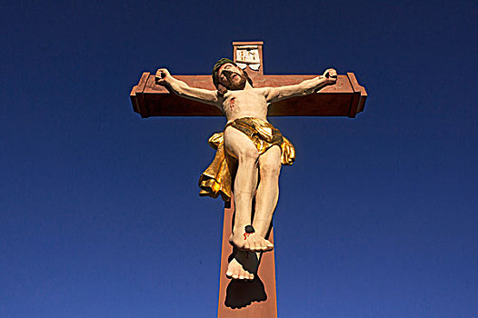 彩色,石头,耶稣十字架,蓝天,巴登符腾堡,德国,欧洲