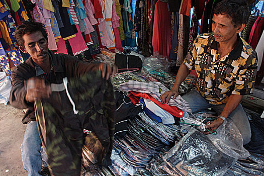 摊贩,销售,衣服,市场,印度尼西亚,九月,2007年