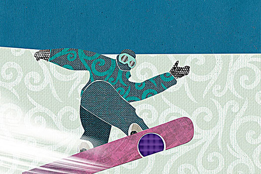 滑雪板玩家,数码,纸,抽象拼贴画