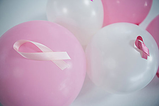俯拍,粉色,乳腺癌,意识,带,气球,白色背景