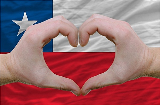 心形,喜爱,手势,展示,上方,旗帜,智利