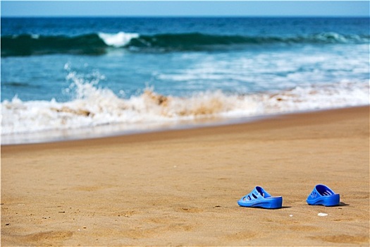 蓝色,拖鞋,沙,海滩