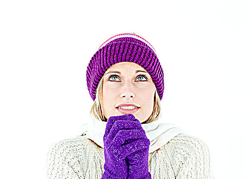 冷冻,女人,戴着,帽,手套