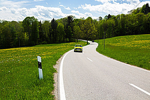 德国,巴伐利亚,绿色,汽车,驾驶,乡间小路,春天