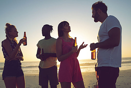 群体,朋友,啤酒,互动,相互,海滩