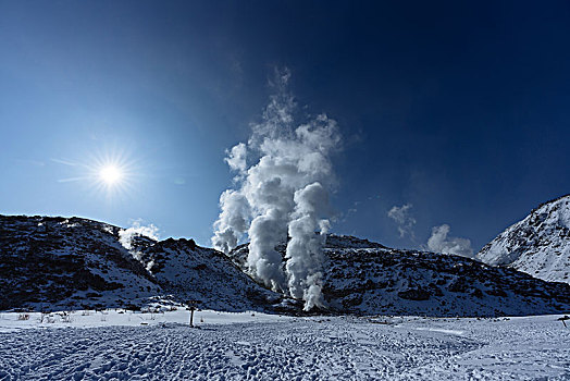 山,冬天,北海道,日本