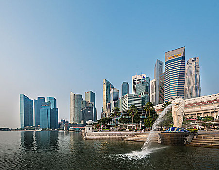 鱼尾狮,城市,象征,公园,市区,金融区,后面,摩天大楼,新加坡,亚洲
