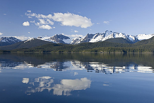 阿拉斯加,棉田豪冰河,通加斯国家森林,山峦,反射,高山湖