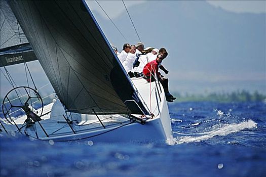 夏威夷,瓦胡岛,怀基基海滩,外滨,序列,2005年,帆船,蓝色背景,海洋,陆地,背景