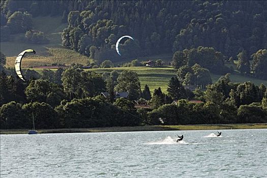 风筝冲浪,泰根湖,湖,上巴伐利亚,德国