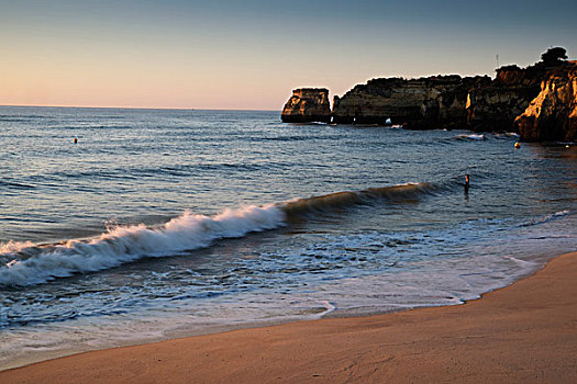 波浪,击打,海滩,拉各斯,阿尔加维海岸,葡萄牙