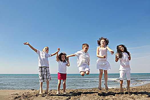 群体,高兴,孩子,海滩,开心,玩,游戏