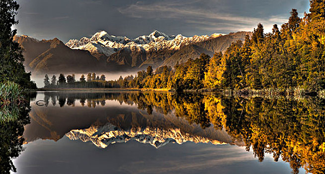 黎明,反射,湖,攀升,库克山,西区国家公园,新西兰