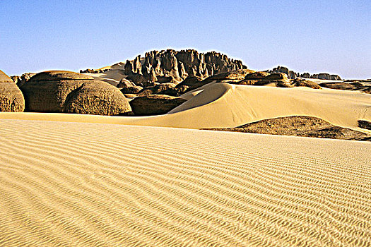 阿尔及利亚,阿哈加尔,沙丘,柱子,砂岩,蓝天