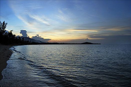 日落,海滩,岛屿,苏梅岛,泰国