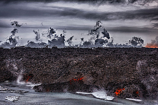 热,火山岩,蒸汽,喷发,场所,靠近,火山,冰岛,八月,裂缝,北方,岩浆