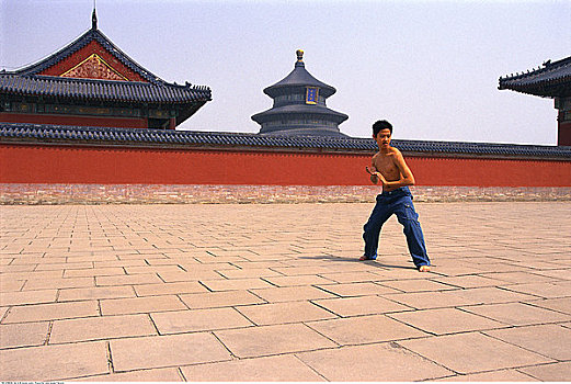 男孩,练习,太极拳,北京,中国
