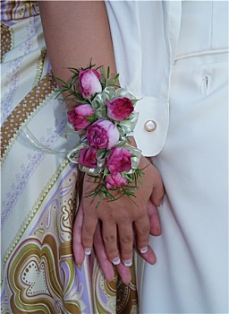 粉红玫瑰,手腕,胸花