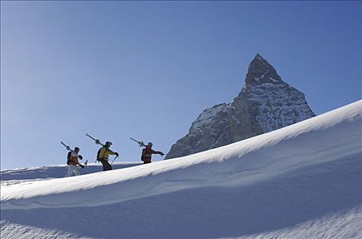 偏僻,滑雪者,远足,上方,滑雪区,正面,马塔角,山,策马特峰,瓦莱,沃利斯,瑞士,欧洲