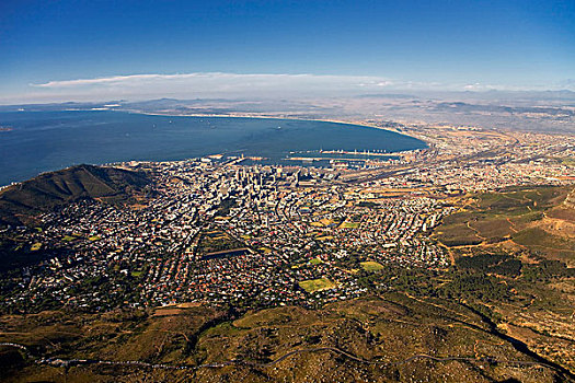 风景,桌子,山,城市,港口,俯视,开普敦,西海角,南非,非洲