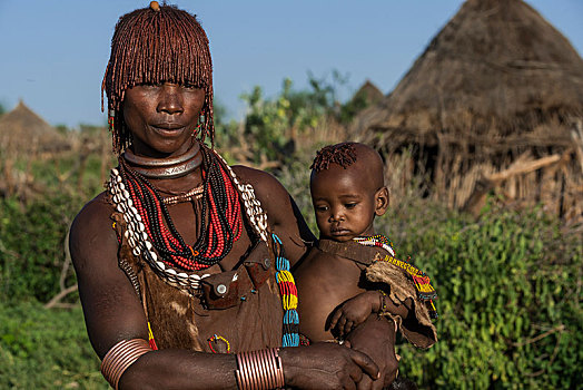 女人,婴儿,手臂,部落,市场,南方,区域,埃塞俄比亚,非洲