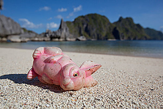 粉色,塑料制品,兔子,玩具,海滩,岛屿,巴拉望岛,菲律宾