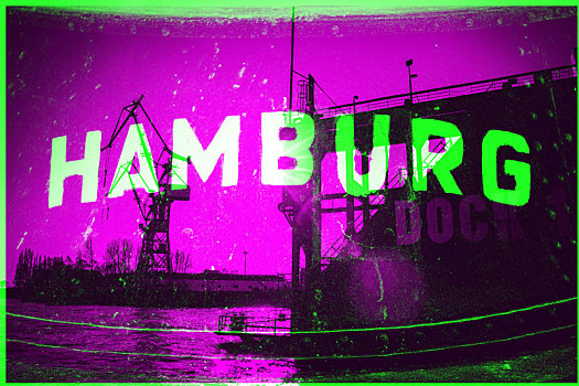 汉堡市,抽象,二次曝光,船,货箱,码头