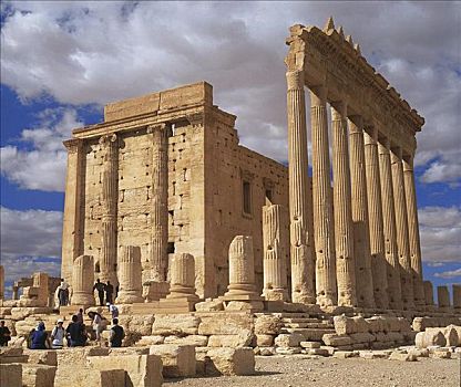 庙宇,遗址,门口,发掘场,旅游,柱子,古老,帕尔迈拉,叙利亚,中东,东方,世界遗产