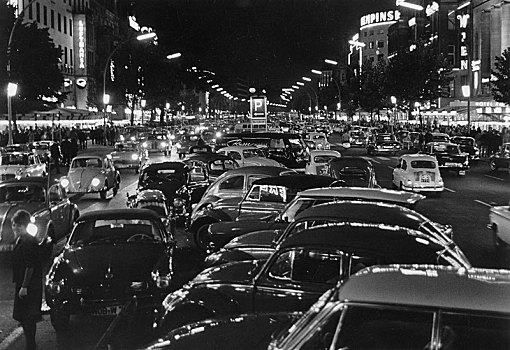 夜晚,60年代,柏林,德国,欧洲