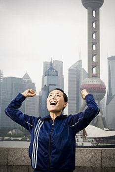 女人,抬臂,空中