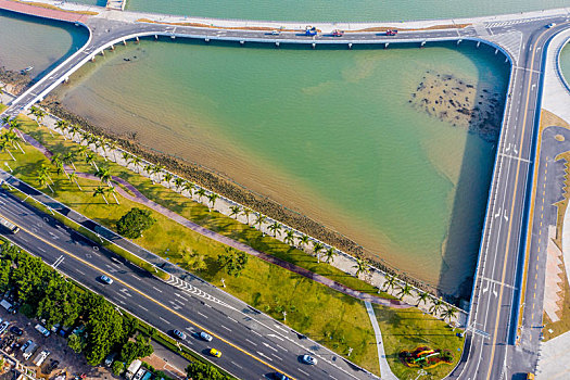 航拍广东珠海香洲区情侣中路附近城市街景