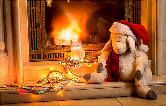 玩具,绵羊,坐,壁炉,新年