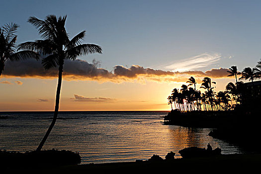 日落,海滩,瓦克拉,乡村,夏威夷大岛,夏威夷,美国