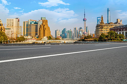 城市道路和上海陆家嘴建筑群
