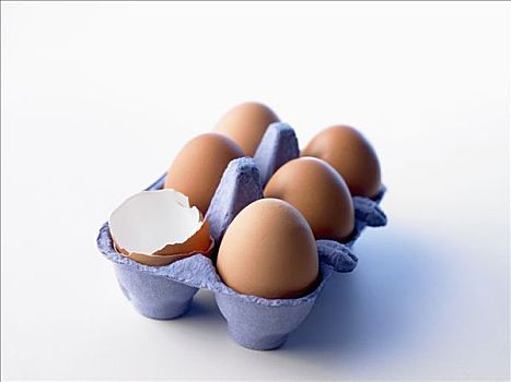 五个,蛋,一个,蛋壳,鸡蛋格