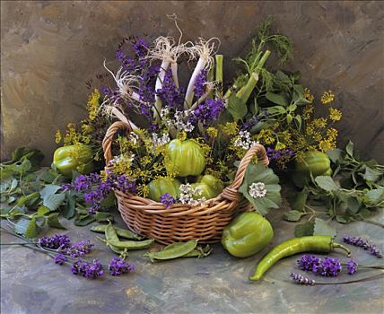 静物,蔬菜,花