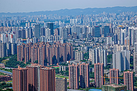 2043年重庆市南岸区南山老君洞道观俯瞰重庆渝中与南岸两区