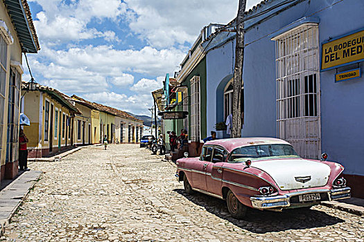 老爷车,停放,途中,特立尼达,古巴