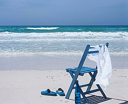 蓝色,椅子,海滩