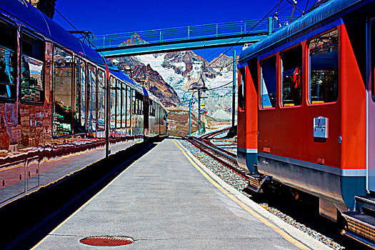 阿尔卑斯山,高,山,火车站