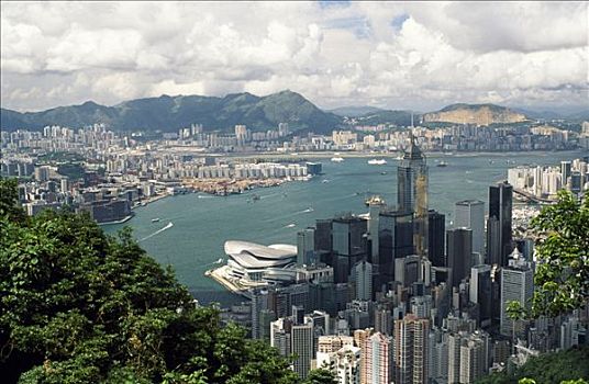 维多利亚湾,顶峰,香港,庆贺,港口,动感,城市,摩天大楼