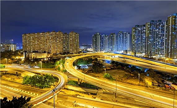城市,高架路,夜晚,香港