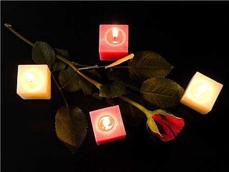 红玫瑰,四个,蜡烛,夜晚