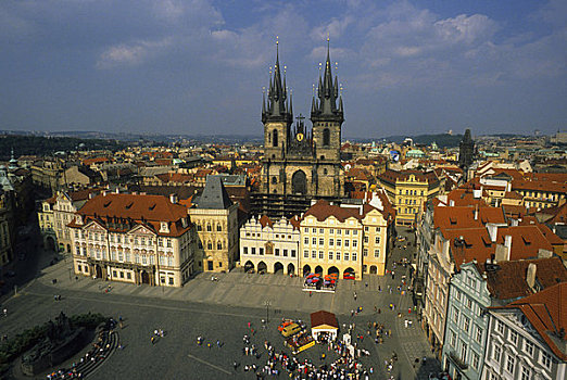 捷克共和国,布拉格,老城广场,旧城广场,提恩教堂,市政厅,塔