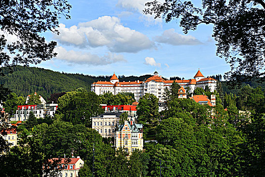 捷克共和国,西波希米亚,历史,老城,卡罗维发利,卡罗维瓦里,皇家,酒店,背景