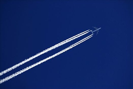 飞机,蓝天,飞行云,小路,水汽尾迹