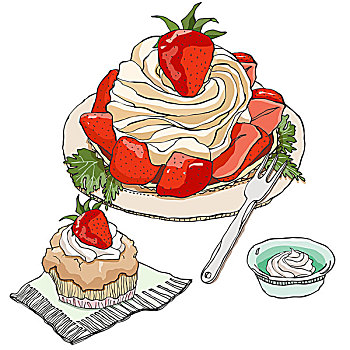 草莓蛋糕,杯形糕饼,奶油
