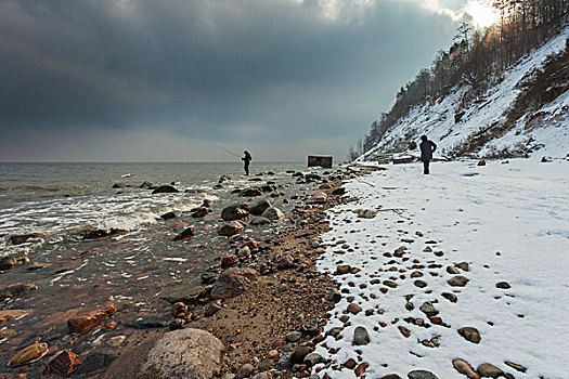 冬天,海滩,格丁尼亚