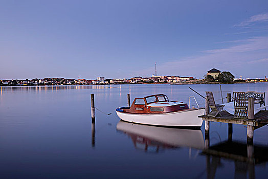 船,靠近,木码头,南方,瑞典